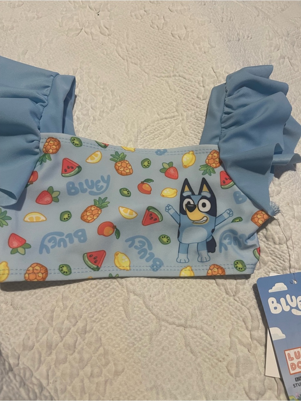 Light Blue Ruffle-Sleeve Kids Swim Top Only  2T New UPF 50+ Bluey